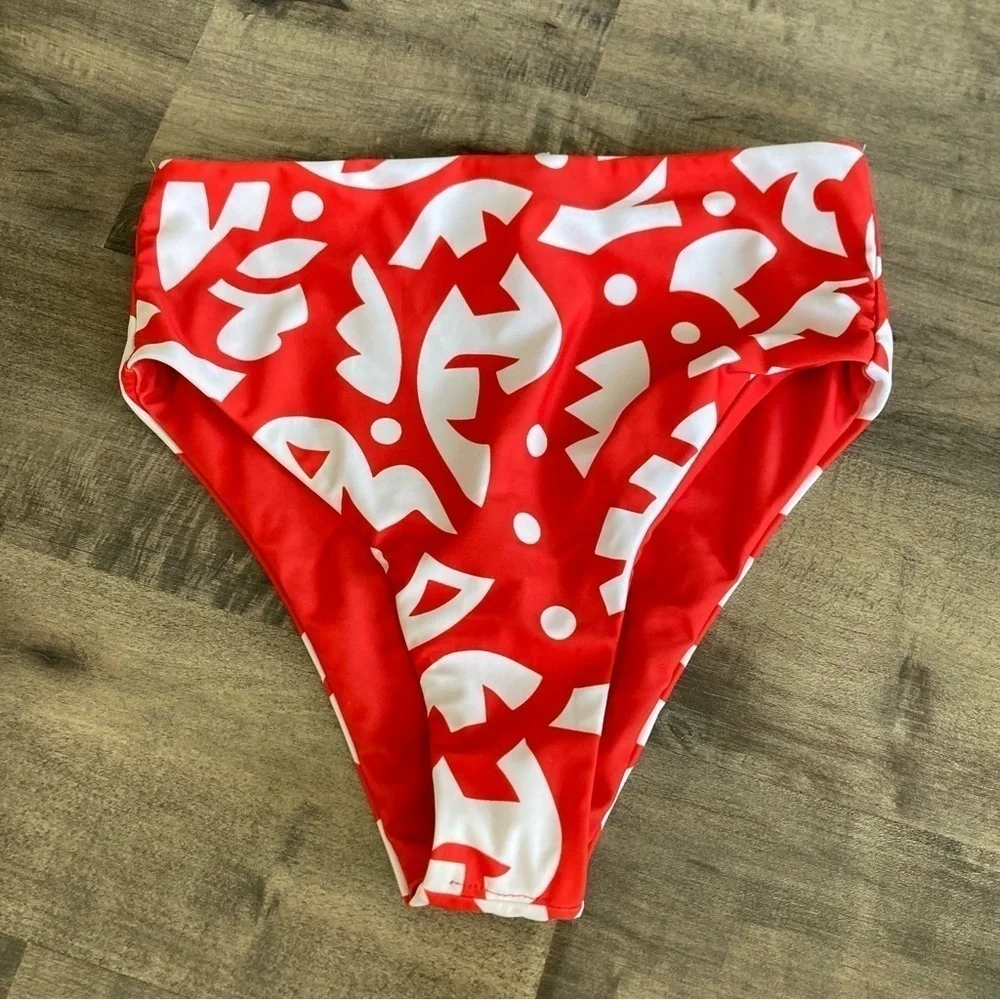 NWOT The Odells Anthropologie Jennifer Reversible Red Geometric Bikini Bottoms M
